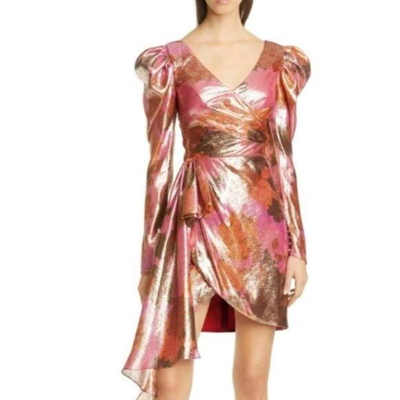 Flor Et. Al Abbott Long Sleeve Metallic Silk Artful Cocktail Dress Size 12 - Picture 1 of 5